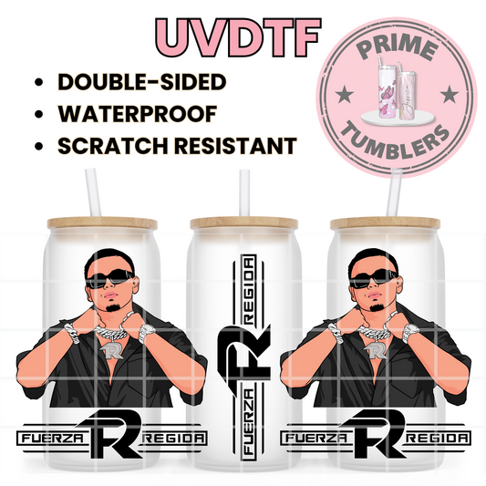 JOP Fuerza Regida black 16oz UVDTF cup wrap, ready to apply STICKERS