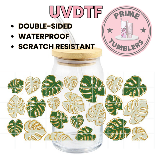 Mosteras leaf PLANTS 16oz UVDTF cup wrap, ready to apply STICKERS green decal