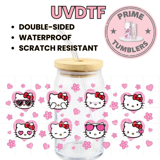 Hello KITTY many hearts16oz UVDTF cup wrap, ready to apply STICKERS Sanrio