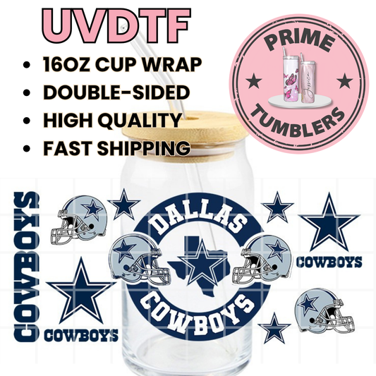 Dallas COWBOYS Texas Football 16oz UVDTF cup wrap, ready to apply STICKERS