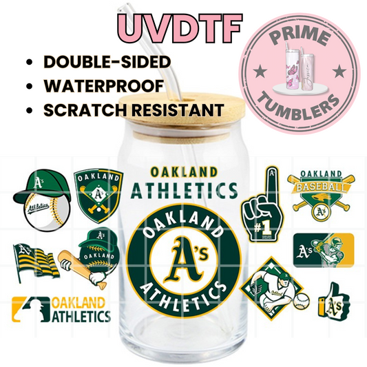Athletics OAKLAND 16oz UVDTF cup wrap, ready to apply STICKERS BASEBALL A'S