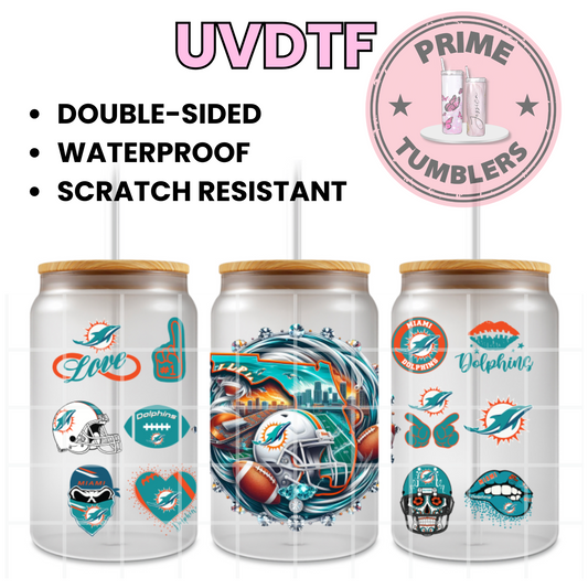 MIAMI Dolphins 16oz UVDTF cup wrap, ready to apply STICKERS Football sport