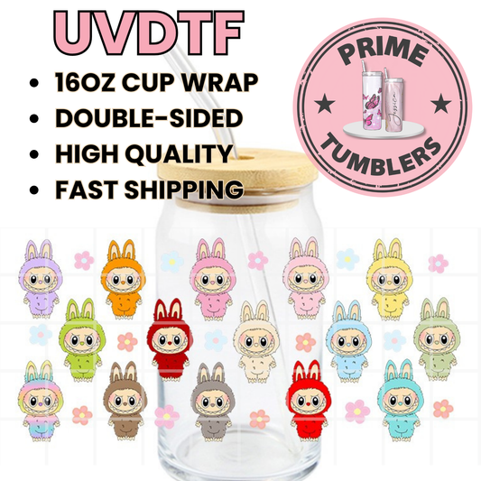 LABUBU colorful 16oz UVDTF cup wrap, ready to apply STICKERS