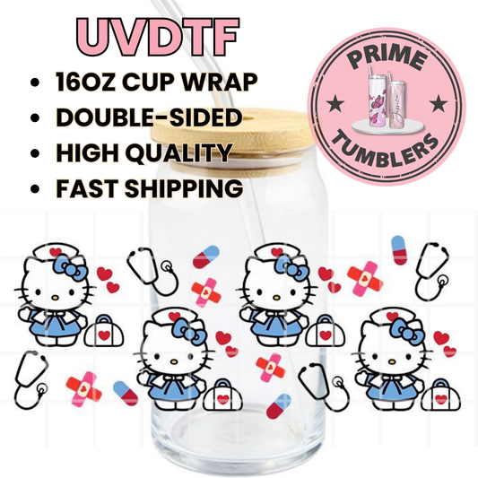 HELLO KITTY Nurse 16oz UVDTF cup wrap, ready to apply STICKERS on