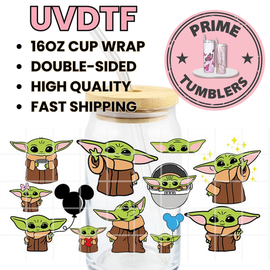 Baby YODA Star Wars 16oz UVDTF cup wrap, ready to apply STICKERS