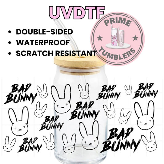 Bad Bunny 16oz UVDTF cup wrap, ready to apply STICKERS