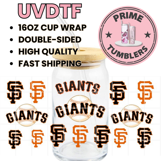 GIANTS baseball SF 16oz UVDTF cup wrap, ready to apply STICKERS