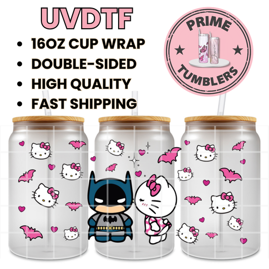 BATMAN and Hello Kitty 16oz UVDTF cup wrap, ready to apply STICKERS