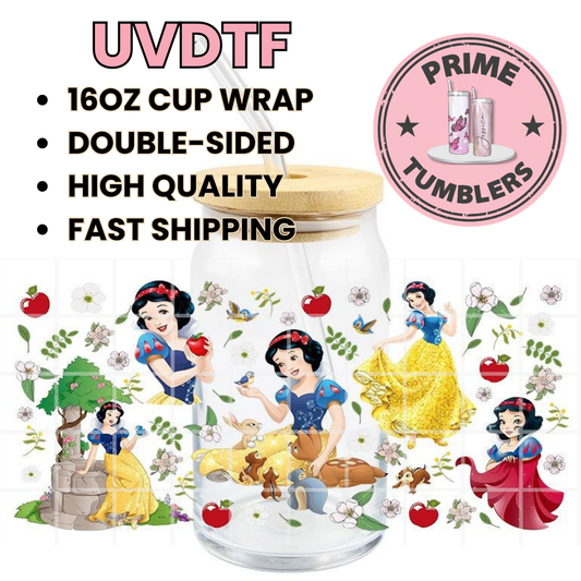 Princess SNOWHITE apple 16oz UVDTF cup wrap, ready to apply STICKERS on