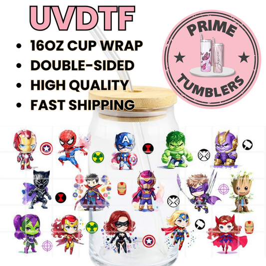 Baby HEROES avengers spiderman ironman 16oz UVDTF cup wrap, ready to apply STICKERS