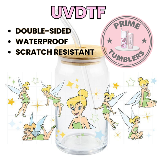 Tinker Bell green Disney 16oz UVDTF cup wrap, ready to apply STICKERS Decals fairy from Peter Pan