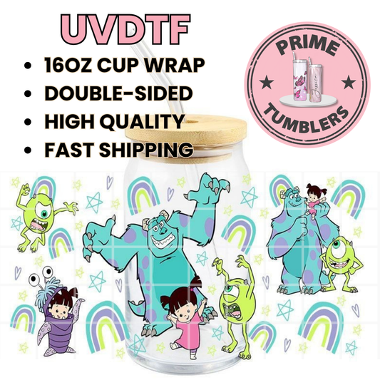 MONSTERS INC Movie 16oz UVDTF cup wrap, ready to apply STICKERS on