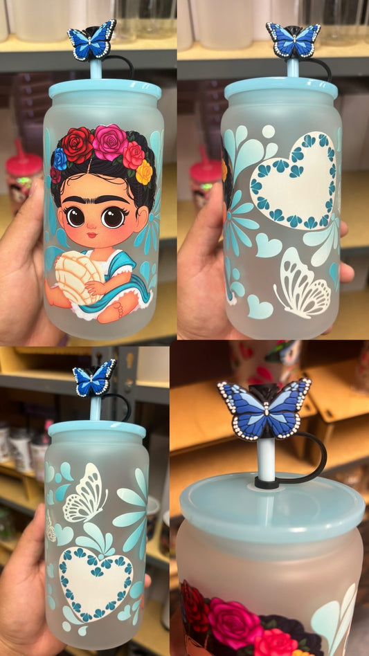 Frida Kahlo 16oz frosted GLASS cup