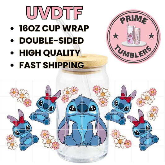 Disney Stitch BABY crying 16oz Libbey Glass Cup Wrap UVDTF, Ready to apply decal STICKERS ohana