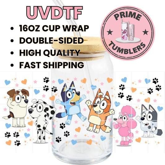 BLUEY friends paws 16oz UVDTF cup wrap, ready to apply STICKERS on