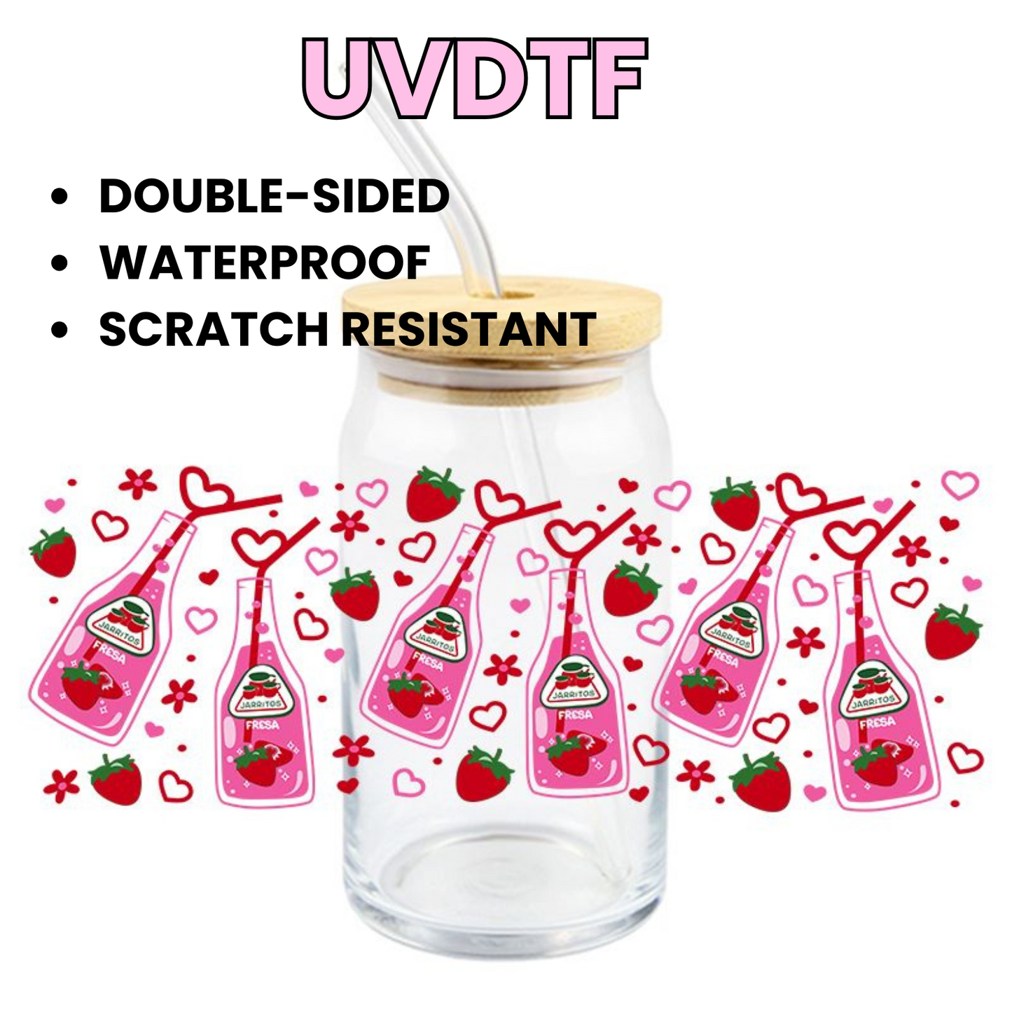 Jarritos México Fresa 16oz UVDTF cup wrap, ready to apply STICKERS
