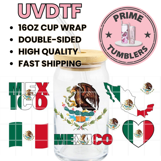 Mexico Mexican FLAG 16oz UVDTF cup wrap, ready to apply STICKERS