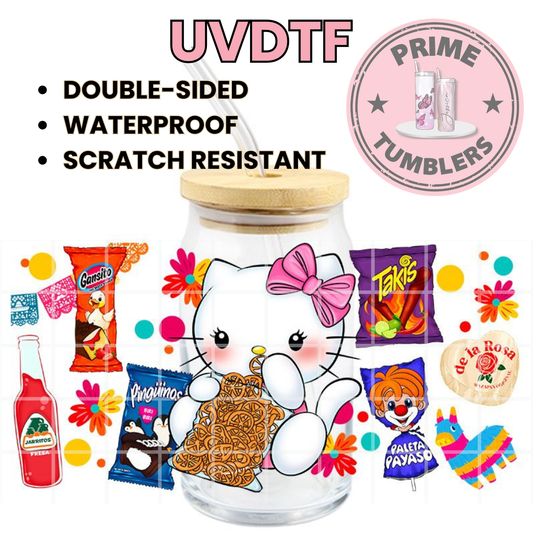 Hello Kitty Mexico snacks Candies 16oz UVDTF cup wrap, ready to apply STICKERS Sanrio HK Kawaii