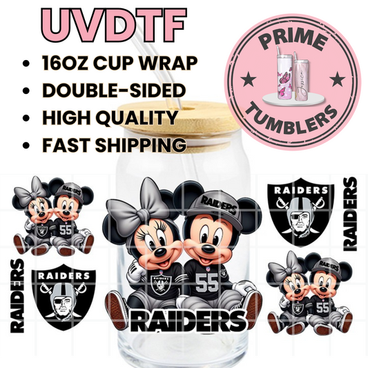 Mickey Mouse RAIDERS coffee 16oz UVDTF cup wrap, ready to apply STICKERS Football