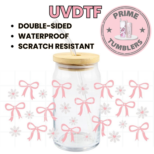 COQUETTE Bows 16oz UVDTF cup wrap, ready to apply STICKERS pink