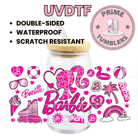 Barbie pink 16oz UVDTF cup wrap, ready to apply STICKERS