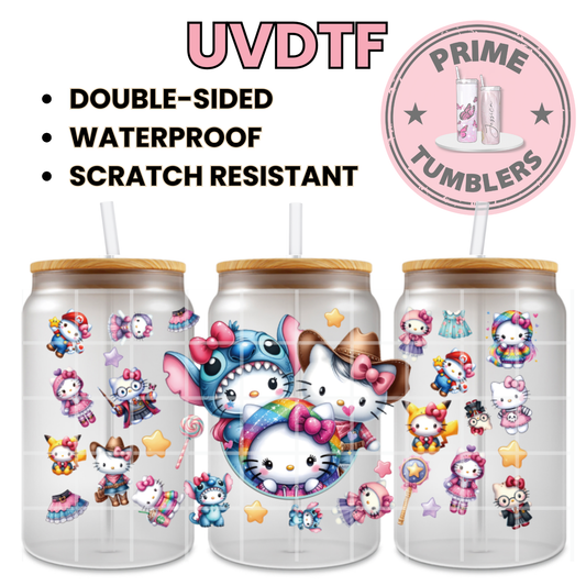 Hello Kitty Stitch Cowgirl and Rainbow 16oz UVDTF cup wrap, ready to apply STICKERS Sanrio HK Kawaii