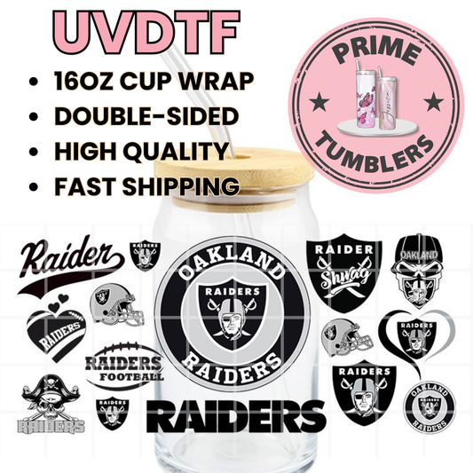 RAIDERS Football Oakland R 16oz UVDTF cup wrap, ready to apply STICKERS