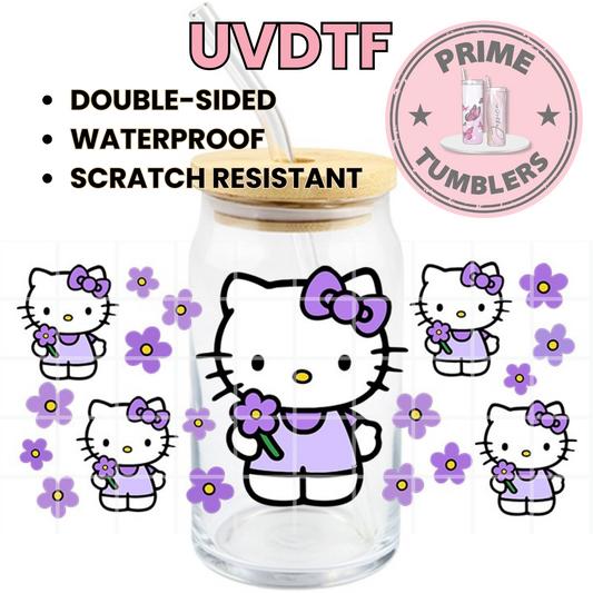 Hello KITTY flowers purple 16oz UVDTF cup wrap, ready to apply STICKERS