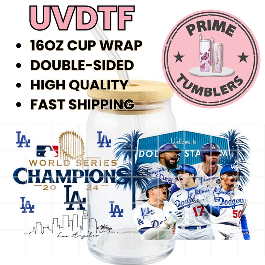 LA Dodger Los Angeles Champions 16oz UVDTF cup wrap, ready to apply STICKERS