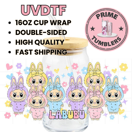 LABUBU pastel name Kawaii 16oz UVDTF cup wrap, ready to apply STICKERS Disney