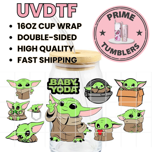 Baby YODA Star Wars 16oz UVDTF cup wrap, ready to apply STICKERS space alien