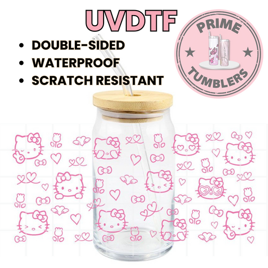 Hello Kitty pink outline 16oz UVDTF cup wrap, ready to apply STICKERS HK peace