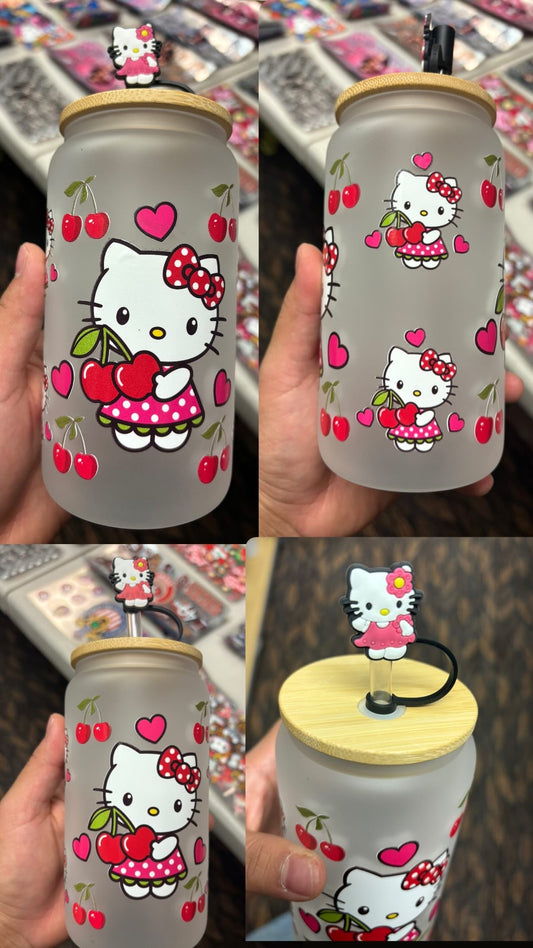 Hello Kitty Cherry 16oz frosted GLASS cup