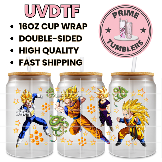 Anime DRAGON BALL Z 16oz UVDTF cup wrap, ready to apply STICKERS Disney