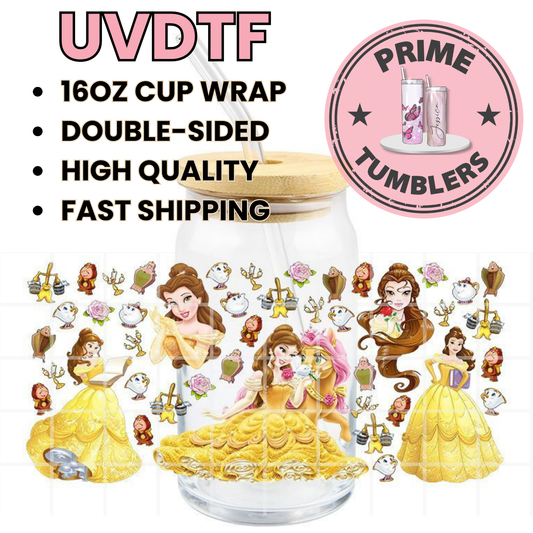 Belle dress 16oz UVDTF cup wrap, ready to apply STICKERS