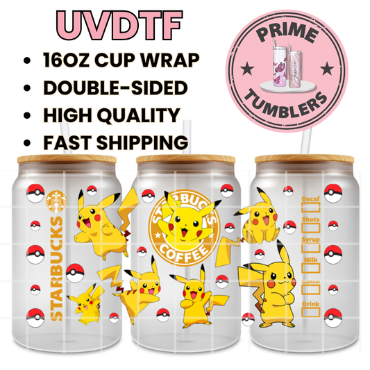 Pokemon PIKACHU 16oz UVDTF cup wrap, ready to apply STICKERS