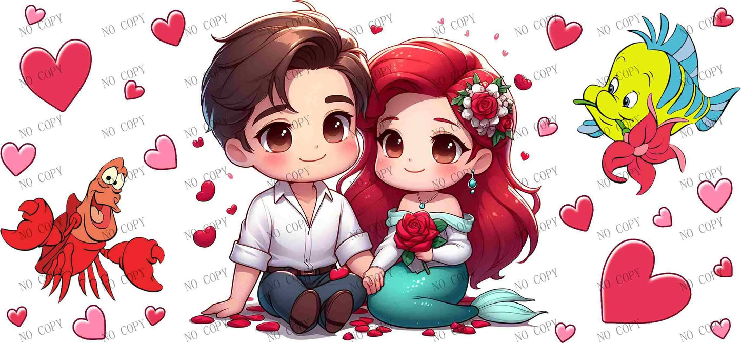Disney's The Little Mermaid movie  16oz glass can UVDTF cup wrap, ready to apply STICKERS decals Ariel and Prince Eric, along with their friends Flounder and Sebastian KAWAII