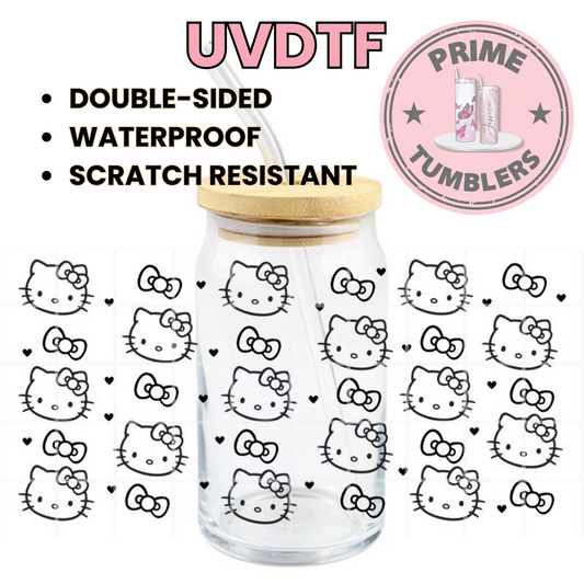 Hello Kitty black outline 16oz UVDTF cup wrap, ready to apply STICKERS HK bow