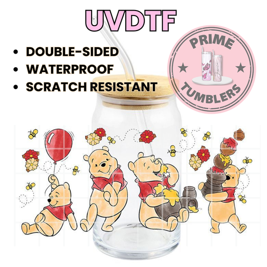 Winnie the Pooh Bear honey 16oz Libbey Glass Cup Wrap UVDTF, Ready to apply decal STICKERS Walt Disney