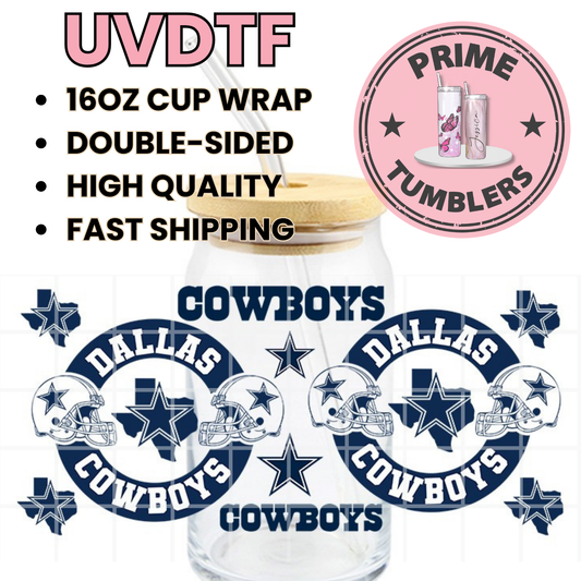 Dallas COWBOYS Football 16oz UVDTF cup wrap, ready to apply STICKERS