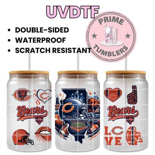 BEARS Chicago 16oz UVDTF cup wrap, ready to apply STICKERS Football sport