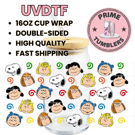 SNOOPY AND friends 16oz UVDTF cup wrap, ready to apply STICKERS