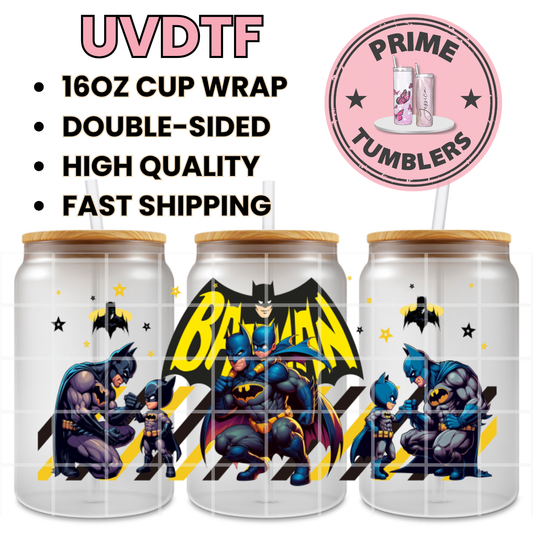 Batman DAD son 16oz UVDTF cup wrap, ready to apply STICKERS