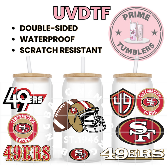 BANG BANG Forty Niners Football 49ers SF San Francisco 16oz UVDTF cup wrap, ready to apply STICKERS