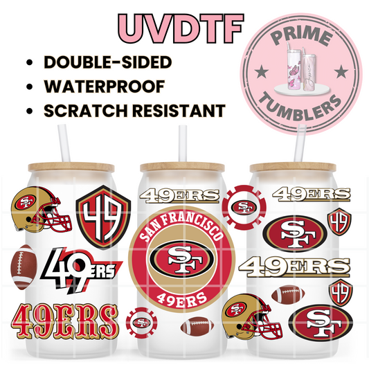 Team Forty Niners Football 49ers SF San Francisco 16oz UVDTF cup wrap, ready to apply STICKERS