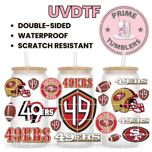 Forty Niners Football 49ers SF San Francisco 16oz UVDTF cup wrap, ready to apply STICKERS shield