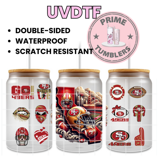 Forty Niners Football 49ers SF San Francisco 16oz UVDTF cup wrap, ready to apply STICKERS California