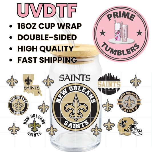 SAINTS New Orleans 16oz UVDTF cup wrap, ready to apply STICKERS Football
