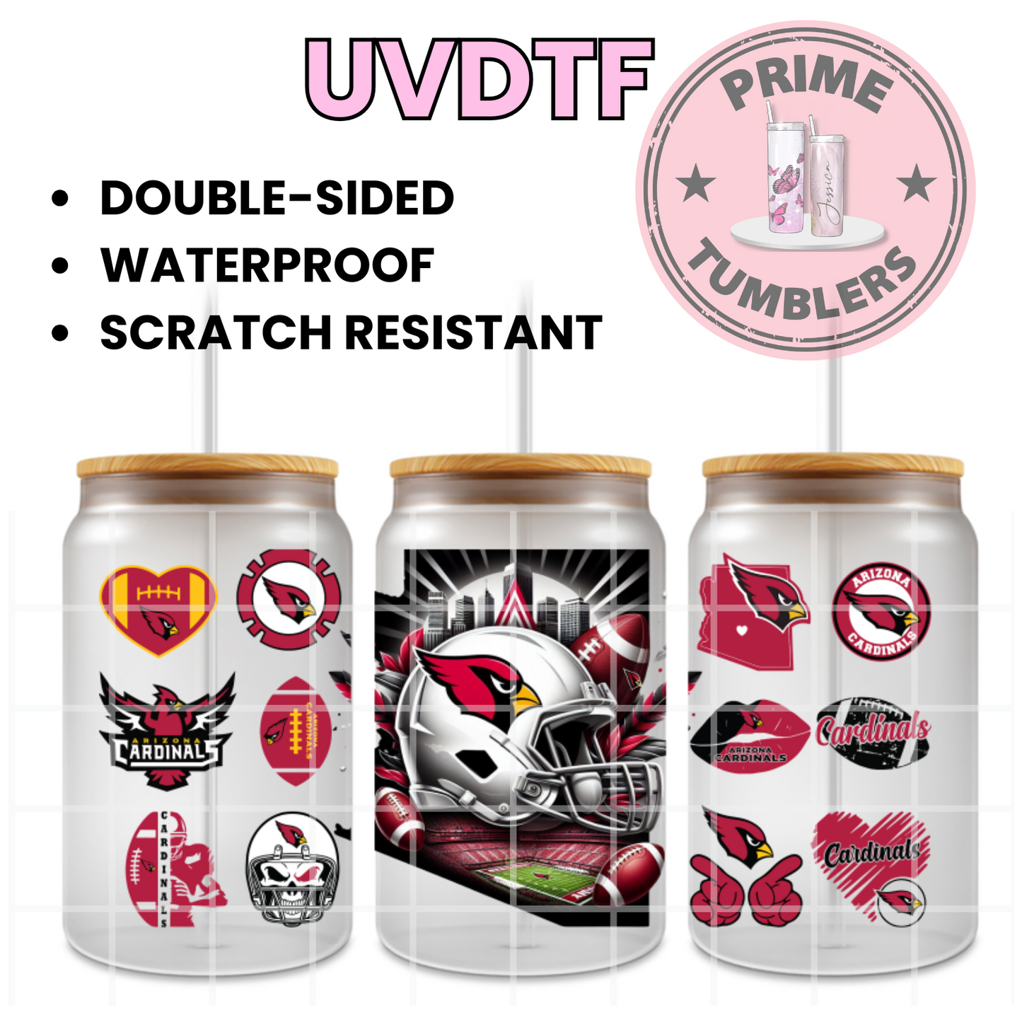 FOOTBALL Cardinals ARIZONA 16oz UVDTF cup wrap, ready to apply STICKERS sport
