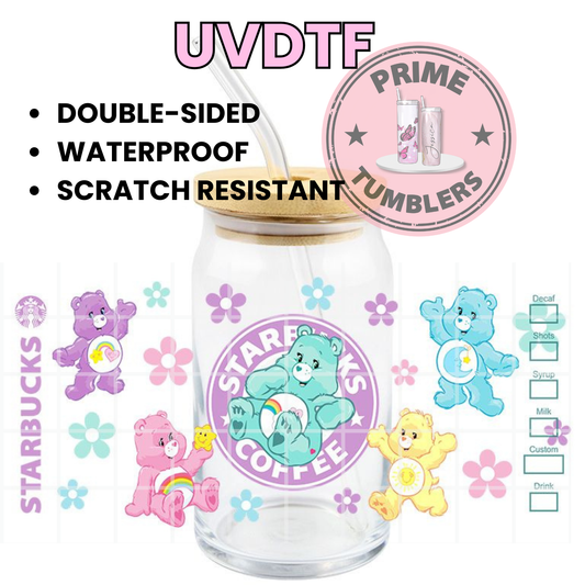 CareBEARS starbucks logo Coffee 16oz UVDTF cup wrap, ready to apply STICKERS decal Care Bear